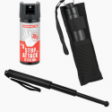 Expandable baton 13 inches black with pepperspray defense 40 ml. Nr sicher.