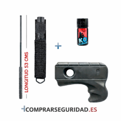 Pistola defensa electrica 4.000 kv + defensa extensible + spray pimienta 50 ml.